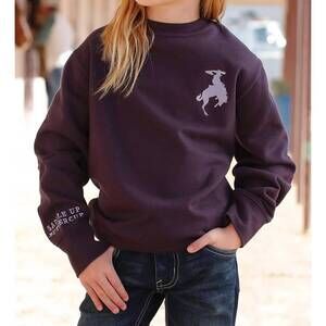 NEW CINCH girls saddle up crewneck sweatshirt in purple